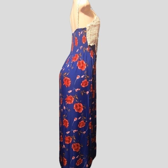 Navy Blue/Pink floral Knit Vacation Dress - Picture 5 of 8